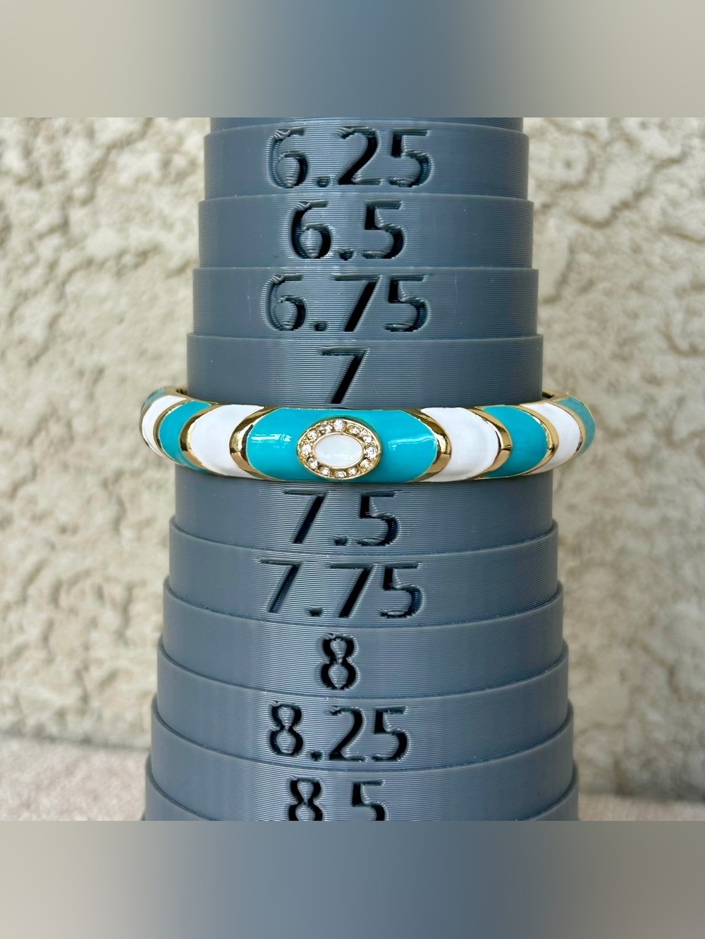 Contemporary Turquoise and White Enamel Bangle with Gold Accents